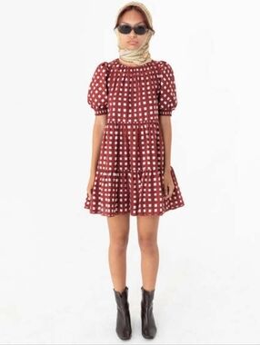 Find Me Now Cooper Mini Dress Canyon Red Women's XS Tiered Babydoll